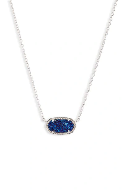 Shop Kendra Scott Elisa Pendant Necklace In Rhodium/ Cobalt Blue Drusy