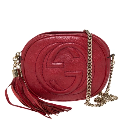 Pre-owned Gucci Red Leather Mini Soho Disco Chain Crossbody Bag