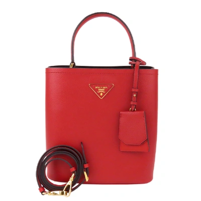 Pre-owned Prada Red Saffiano Leather Cuir Panier Double Bucket Bag