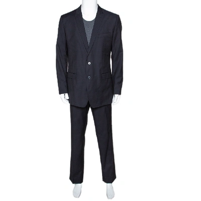 Pre-owned Dolce & Gabbana Black Striped Wool Tailored Suit Xxl