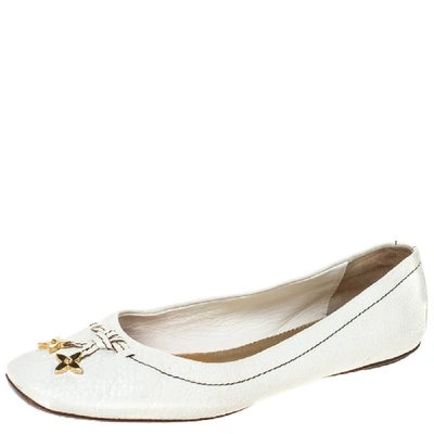 Pre-owned Louis Vuitton White Leather Logo Embellished Ballet Flats Size 41
