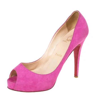 Pre-owned Christian Louboutin Pink Suede Hyper Prive Peep Toe Platform Pumps Size 36.5
