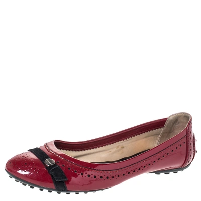 Pre-owned Tod's Dark Red Brogue Patent Leather Ballet Flats Size 38