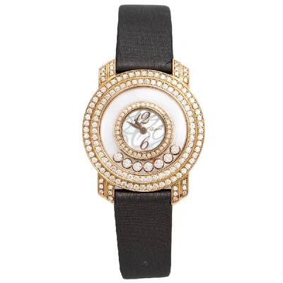 Pre-owned Chopard Mother Of Pearl 18k Rose Gold Happy Diamonds 4527 Women's Wristwatch 30 Mm In Grey