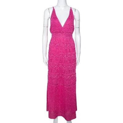 Pre-owned M Missoni Pink Zig Zag Lurex Knit Sleeveless Maxi Dress L