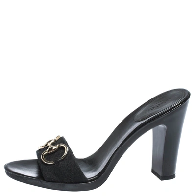 Pre-owned Gucci Black Gg Canvas Horsebit Slide Sandals Size 37.5