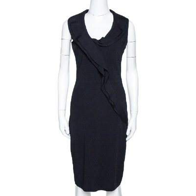 Pre-owned Valentino Black Knit Ruffled Sleeveless Dress M