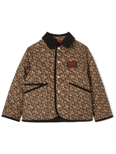 Shop Burberry Monogram Print Quiled Jacket In Brown