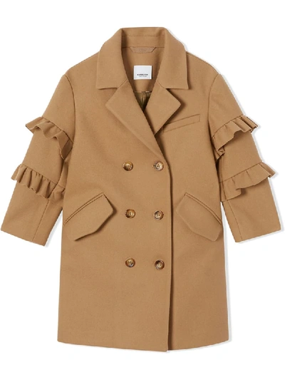 Shop Burberry Ruffled Sleeve Tailored Coat In Neutrals