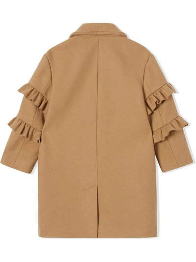 Shop Burberry Ruffled Sleeve Tailored Coat In Neutrals