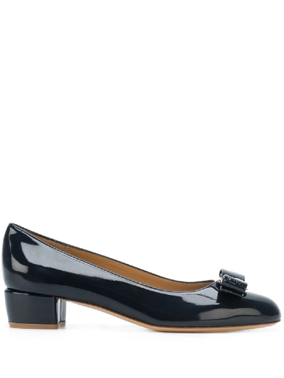 Salvatore Ferragamo Vara Bow-embellished Patent-leather Pumps In Blue |  ModeSens