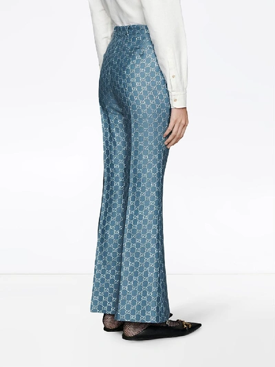 Shop Gucci Flare Leg Trousers In Blue