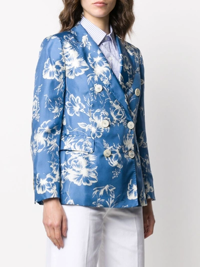 Shop Alberto Biani Silk Floral Print Blazer In Blue