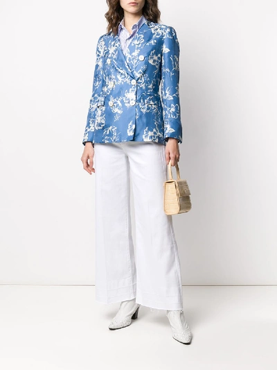 Shop Alberto Biani Silk Floral Print Blazer In Blue