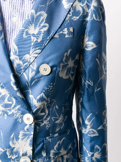 Shop Alberto Biani Silk Floral Print Blazer In Blue