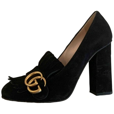 Pre-owned Gucci Marmont Black Suede Heels