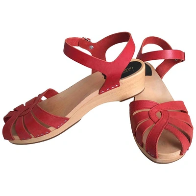 Pre-owned Swedish Hasbeens Leather Mules & Clogs In Red