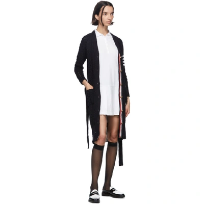 Shop Thom Browne Navy Aran Cable 4-bar Long Cardigan In 415 Navy