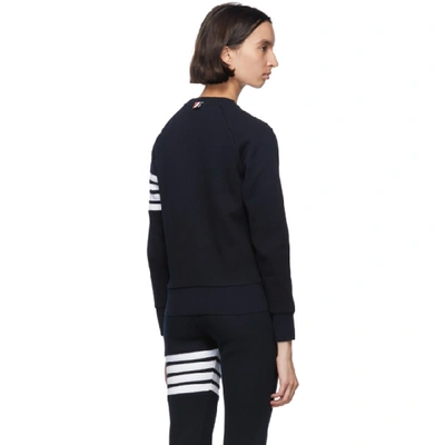 Shop Thom Browne Navy Waffle 4-bar Classic Sweatshirt In 415 Navy