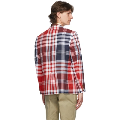 Shop Thom Browne Navy And Red Large Plaid Madras Sack Sport Coat Blazer In 960 Rwbwht