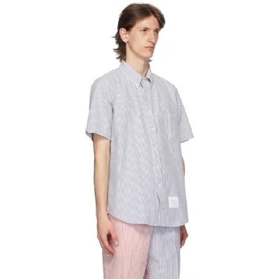 Shop Thom Browne Blue Seersucker Short Sleeve Shirt In 450 Blue