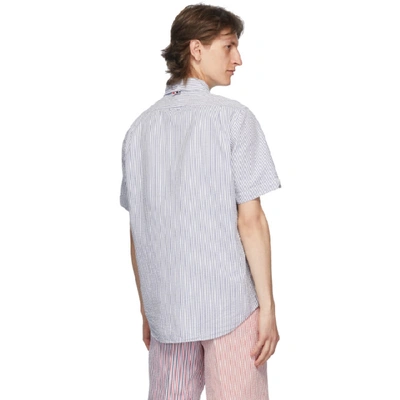 Shop Thom Browne Blue Seersucker Short Sleeve Shirt In 450 Blue