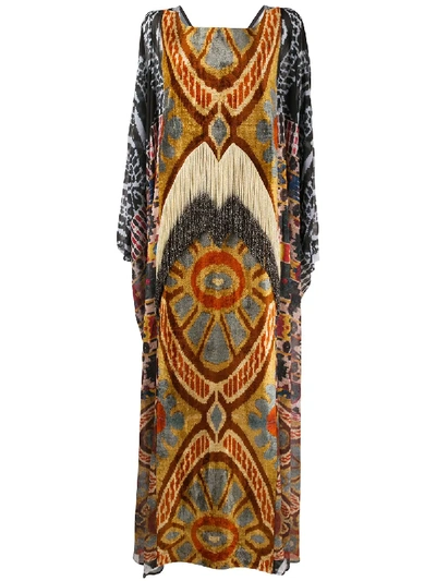 Shop Afroditi Hera Drape Multi-pattern Maxi Dress In Black