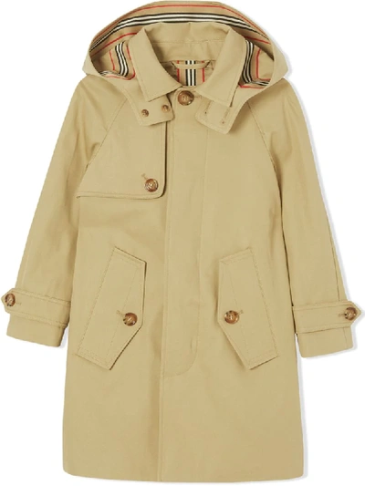 Shop Burberry Hooded Cotton Car Coat In Neutrals