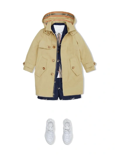 Shop Burberry Hooded Cotton Car Coat In Neutrals