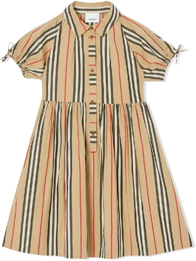 Shop Burberry Icon Stripe Cotton Poplin Dress In Neutrals