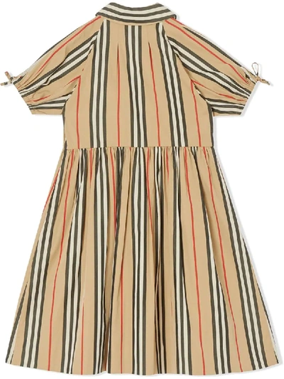 Shop Burberry Icon Stripe Cotton Poplin Dress In Neutrals