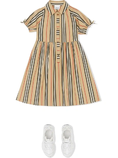 Shop Burberry Icon Stripe Cotton Poplin Dress In Neutrals