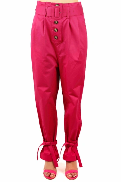 Shop Self-portrait Fuchsia Cotton Pants With Belt