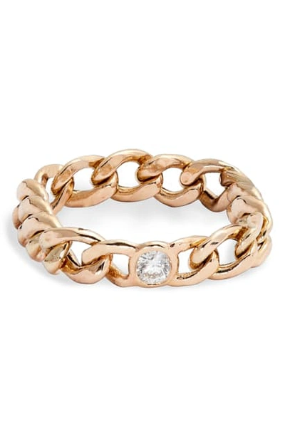 Shop Zoë Chicco Diamond Medium Curb Chain Ring In Yellow Gold/ Diamond