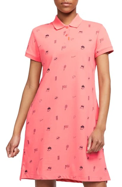 Shop Nike Dri-fit Print Polo Dress In Sunblush/ Brilliant Orange