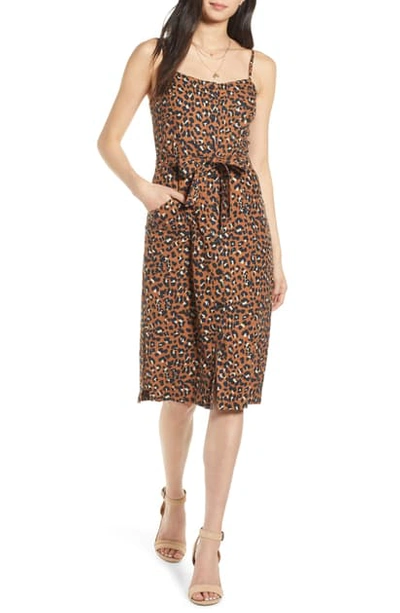 Shop Rails Evie Sleeveless Tie Waist Dress In Golden Leopard