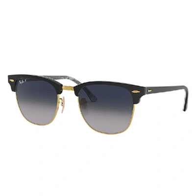 Ray Ban Clubmaster @collection Sunglasses Black Frame Blue Lenses Polarized 49-21 In Black