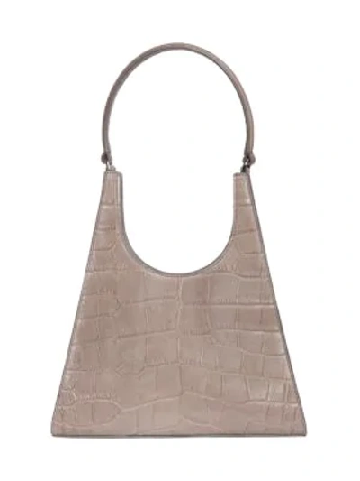 Shop Staud Rey Croc-embossed Leather Shoulder Bag In French Grey