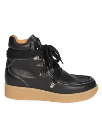 Shop Isabel Marant Alpica Leather Hiking Boots In Black