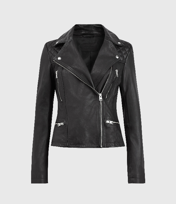 Allsaints Cargo Leather Biker Jacket In Black Modesens