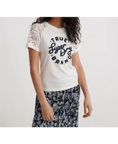 Shop Superdry Summer Lace Raglan T-shirt In White