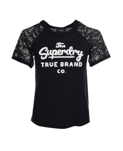 Shop Superdry Summer Lace Raglan T-shirt In Black