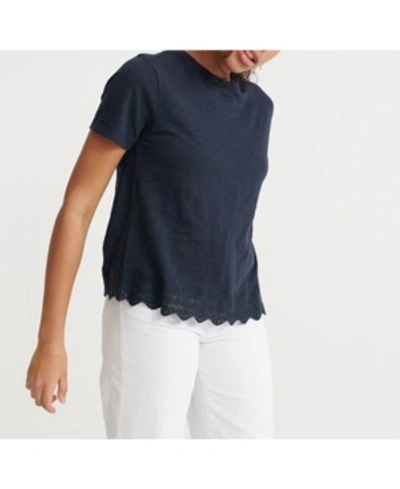 Shop Superdry Lace Mix T-shirt In Navy