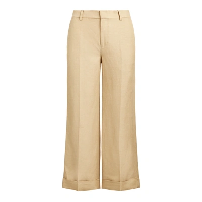 Shop Lauren Ralph Lauren Linen-blend Wide-leg Pant In Birch Tan