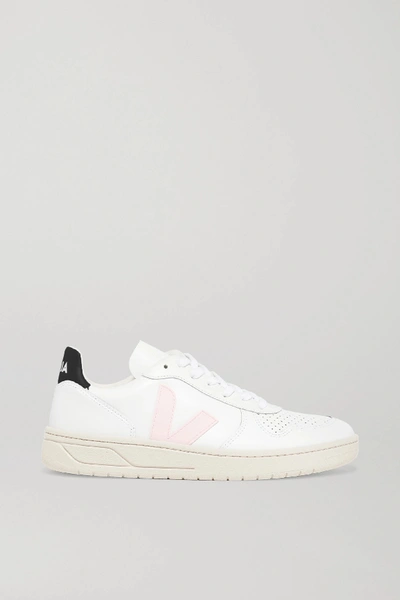 Shop Veja Net Sustain V-10 Leather Sneakers In White