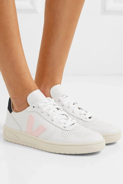 Shop Veja Net Sustain V-10 Leather Sneakers In White