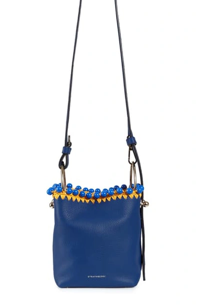 Shop Strathberry Nano Lana Pom Calfskin Leather Bucket Bag In Cobalt