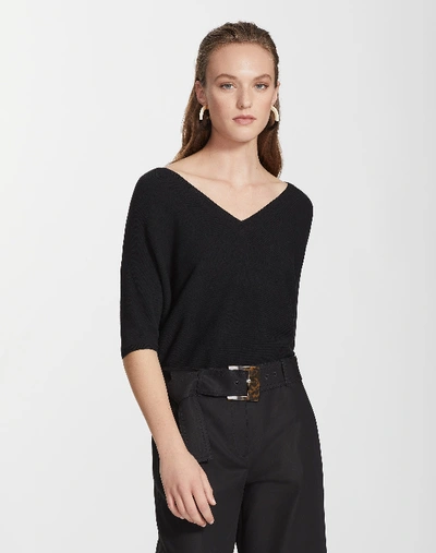 Shop Lafayette 148 Plus-size Matte Crepe V-neck Dolman Sweater In Black