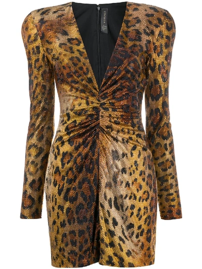 Shop Versace Crystal Embellished Leopard Mini Dress In Brown