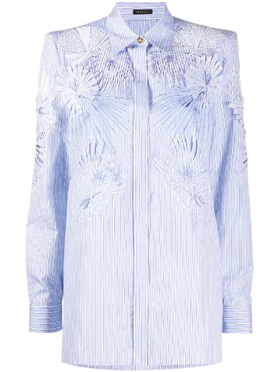Shop Versace Striped Cotton Shirt In Blue